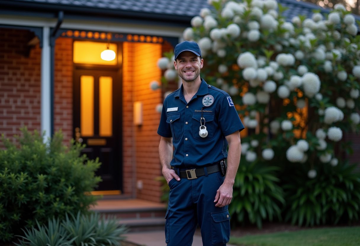 Locksmith opening a Federation home's front door at dusk — South Turramurra